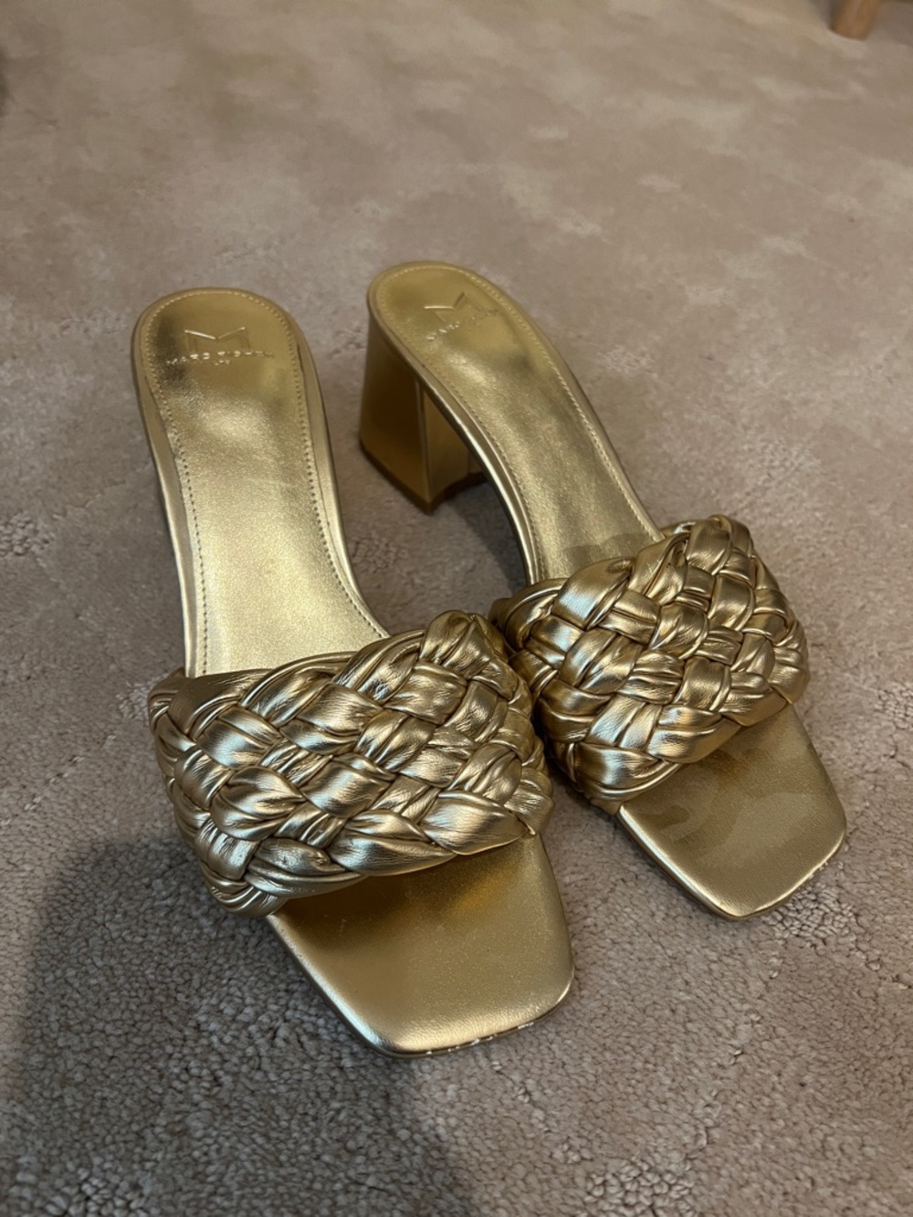 Marc Fischer Metallic Block Heel Slide Sandals - Gold